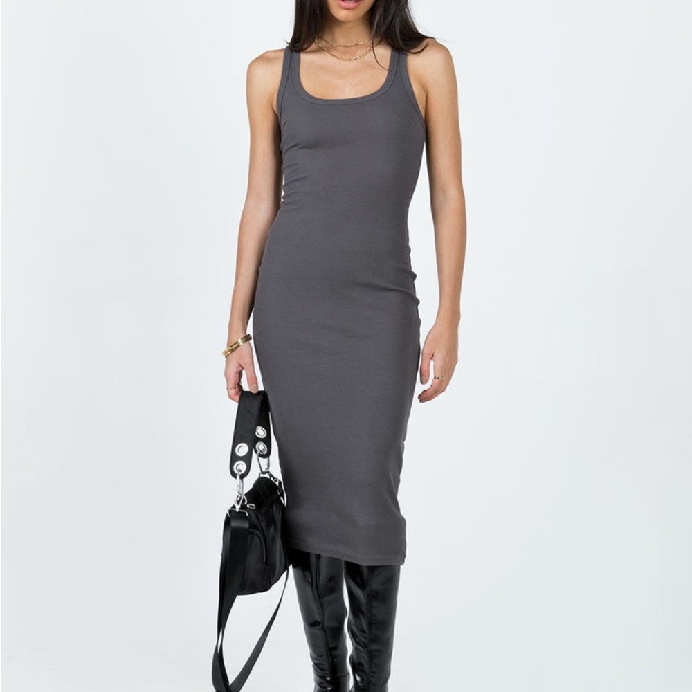 Princess Polly Gray Ribbed Bodycon Midi Dress - Picture 2 of 7